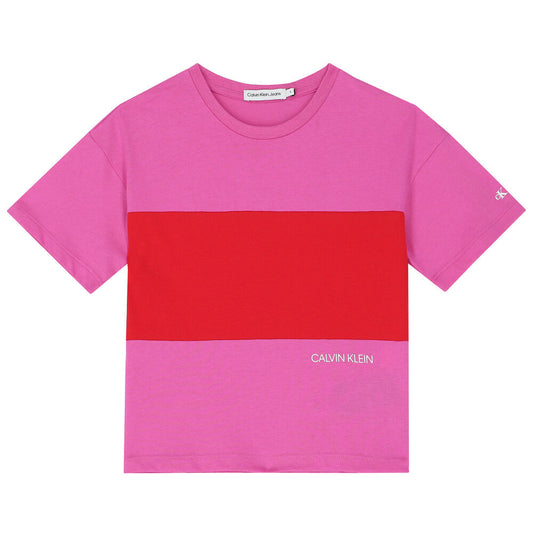 Calvin Klein Girls Pink & Red Logo T-Shirt