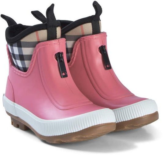 Burberry Check Neoprene and Rubber Rain Boots in Pink